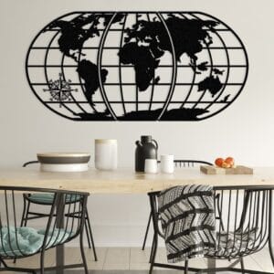 Dekoratif Metal Duvar Tablosu Dünya Haritası