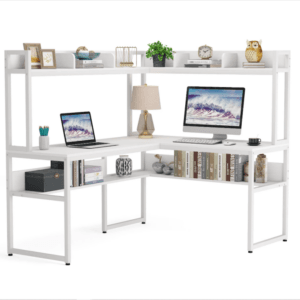 L Model Kitaplıklı Beyaz Çalışma Masası