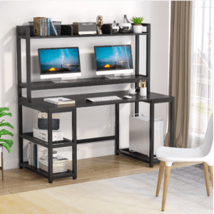 Raflı Siyah Çalışma Masası